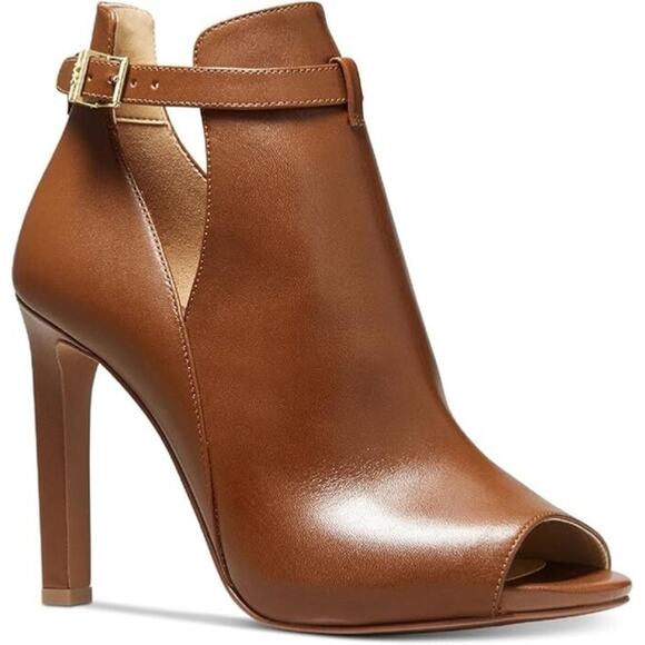 MICHAEL KORS LAWSON HIGH HEEL BUCKELED OPEN TOE SHOE. VACHETTA LEATHER. $298 SZ5 - Picture 1 of 8